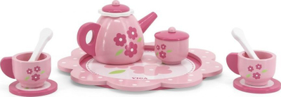 Set çaji dhe kafeje Viga Tea and Coffee, prej druri, motive me lule rozë