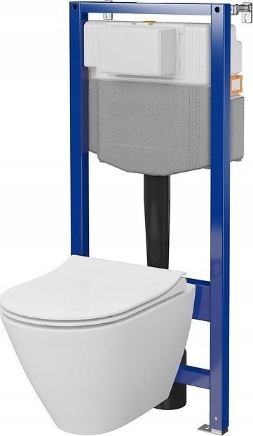 Set kornizë WC muri Cersanit AQUA 50 PNEU QF City Oval CleanOn, tas i varur, kapak soft close, i bardhë