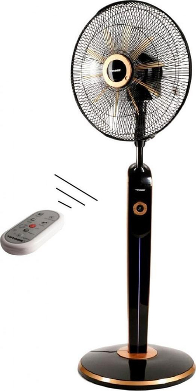 Ventilator në këmbë Tiross TS921, metalik, me pult, i zi me ari