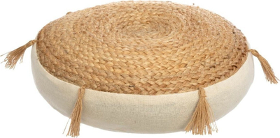 Pouf dyshemeje Atmosphera Ritual, jute, dizajn boho me thekë, bezhë