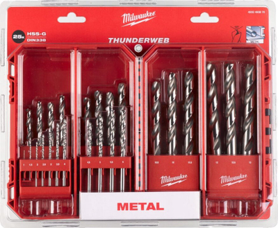 Set stërvitjesh Milwaukee 4932493870 Thunderweb HSS G, 25 copë, 1 13 mm
