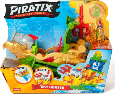 Set lodrash piratësh Piratix Golden Treasure Sky Hunter, anija Sea Crusher me katapulta, figurë pirati, shumëngjyrësh