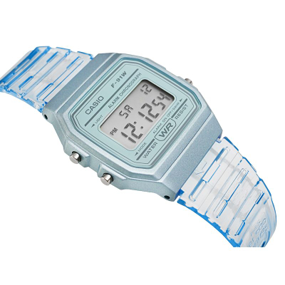 Orë dore Casio Quartz, drejtkëndore, me rezinë, blu e errët