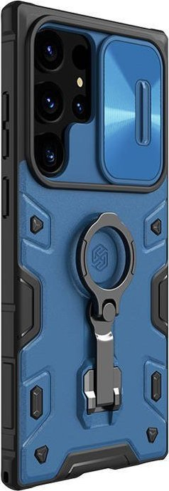 Këllëf telefoni Nillkin CamShield Armor Pro për Samsung Galaxy S23 Ultra, mbrojtje kamere, unazë mbajtëse që rrotullohet 360°, blu me të zezë