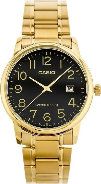 Ora dore Casio MTP V002G 1B, analog, çelik inox, e artë