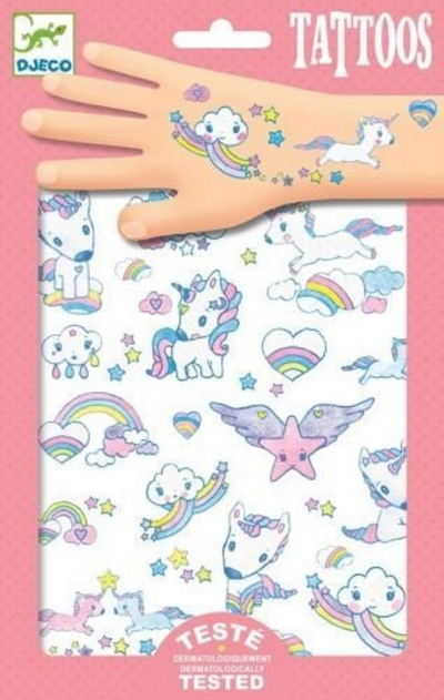 Tatuazhe ngjitëse për kalamaj Unicorn, 2 fletë, me shkëlqim, shumëngjyrëshe