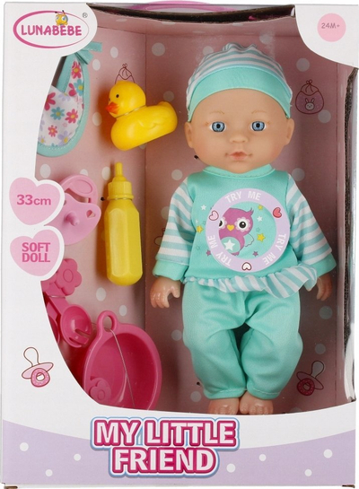 Kukull bebe Lunabebe My Little Friend, 33cm, me gjona shoqëruese, ngjyrë mente