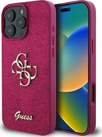 Mbulesë telefoni Guess Glitter Script Big 4G GUHCP16LHG4SGU, për iPhone 16 Pro 6.3", hardcase, vjollcë