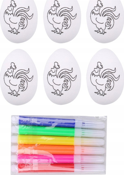 Set vezësh shkumë për pikturim LEAN Toys Easter Eggs, 6 copë, me markera, e bardhë