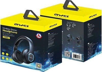 Kufje wireless Awei A100BL, Bluetooth 5.0, me drita LED, të zeza
