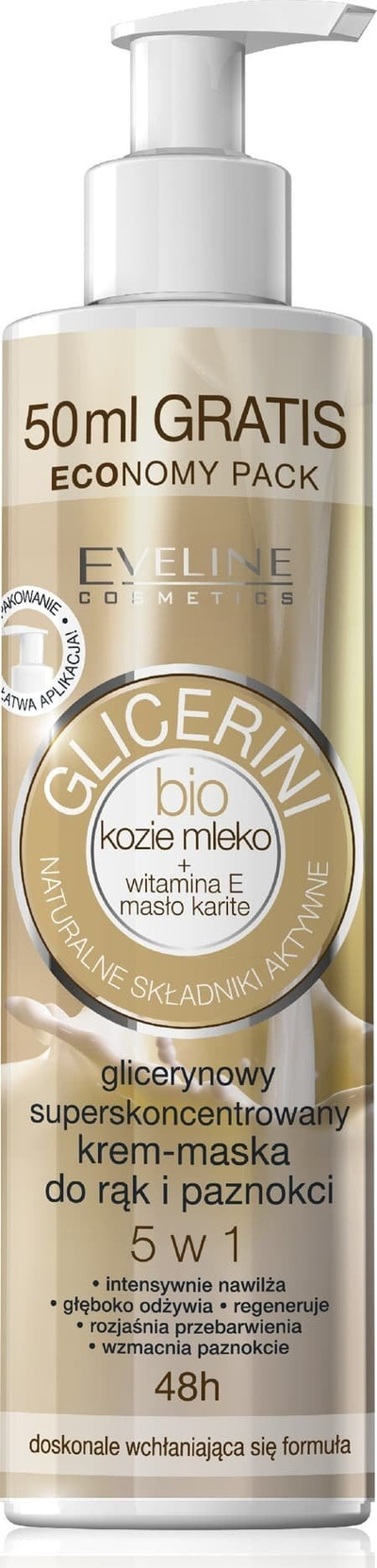 Krem maskë për duar dhe thonj Eveline Bio Goat's Milk, 5 në 1, 245 ml