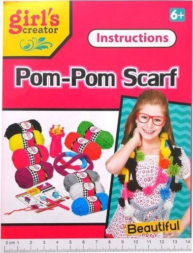 Set kreativ Girl's Creator Pom-Pom Scarf DIY, tezgjah edhe fije, shumëngjyrëshe