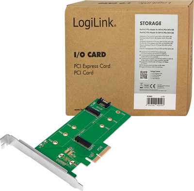 Adapter M.2 në PCIe LogiLink PC0083, PCIe 3.0 x4, për 2 SSD M.2, jeshil