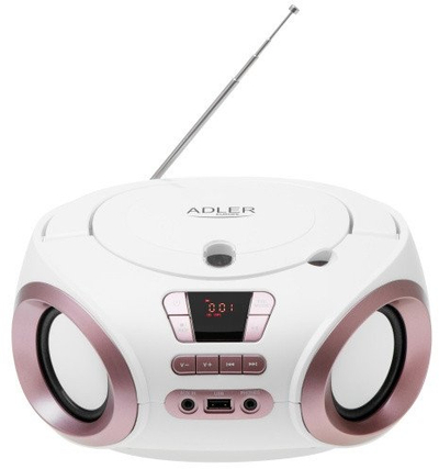 Radio boombox Adler AD 1181, me CD MP3 USB, FM, e bardhë bakri