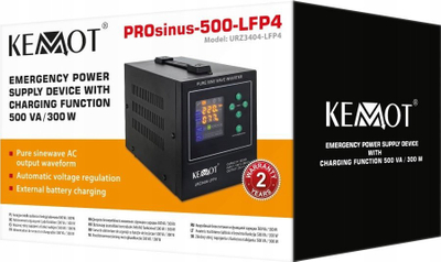 Итно напојување KEMOT PROsinus 500 LFP4, инвертер 12V 230V, 500VA 300W, чиста синусоидална бранова форма