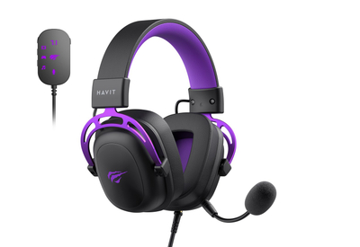 Kufje gaming Havit H2002+U, me mikrofon të shkëputshëm, 3.5 mm, të zeza e vjollcë
