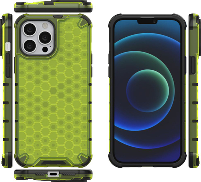 Mbrojtëse telefoni Hurtel Honeycomb, iPhone 13 Pro Max, kornizë xhel, jeshile