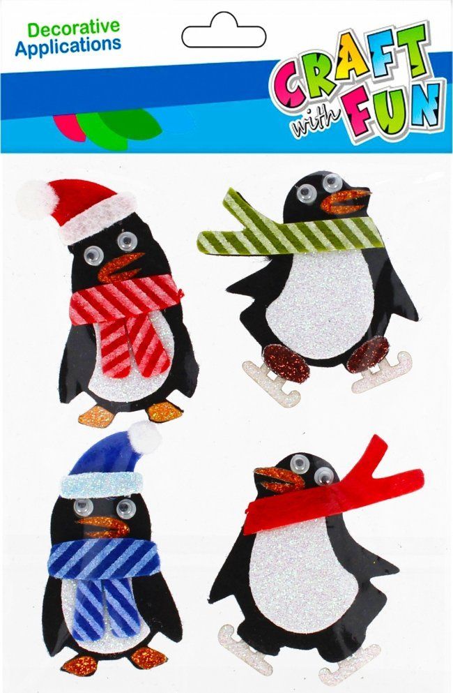 Stickers dekorativë me filtër Craft with Fun, pinguin, vetëngjitës, set 4 copë