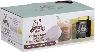 Set kavanozësh qelqi për kalamaj Kilner Kids, 6 copë, 110 ml, shumëngjyrësh