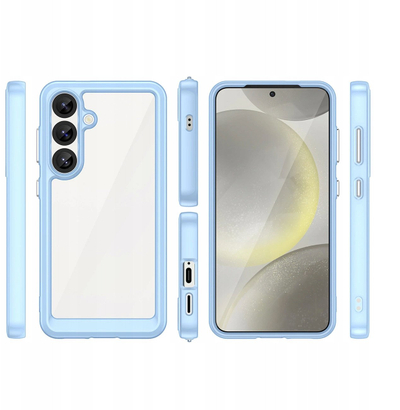 Силиконска заштитна кутија за Samsung Galaxy S25, вселенски дизајн, жолта рамка, сина
