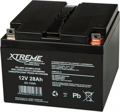 Bateri GEL AGM Xtreme 12V 28Ah, për traktor kositës, e zezë