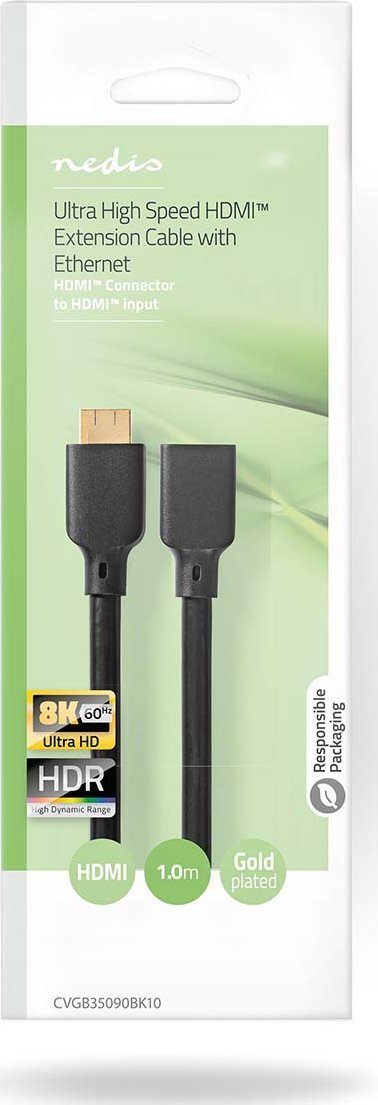Kabllo HDMI Nedis CVGB35090BK10, Type A, 1m, i zi