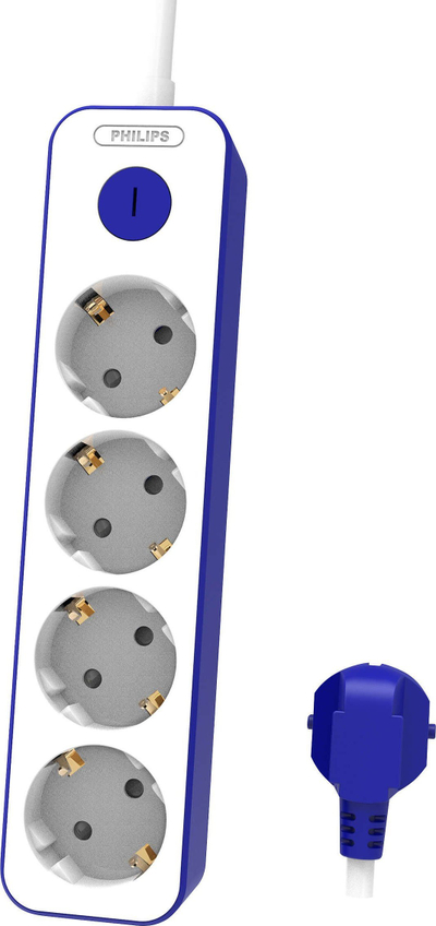 Zgjatues elektrik Philips Power Multiplier, 1.5m, 4 priza Schuko, i bardhë e kaltër