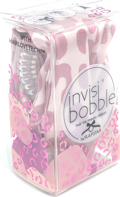 Lidhëse flokësh Invisibobble Wrapstar, spirale me fjongo, leopard roz rozë