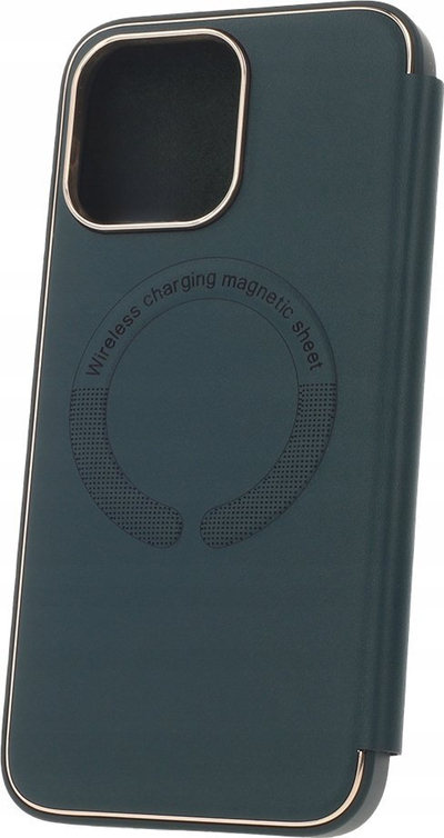 Kapak telefoni Futera Closing MagSafe për iPhone 13 Pro Max, me flap, jeshil me kornizë ari