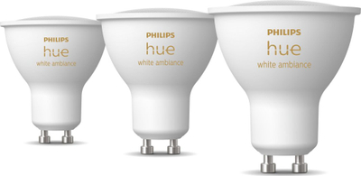 Llambë smart Philips Hue White Ambiance GU10, 5.2W, Bluetooth Zigbee, e bardhë, set 3 copë