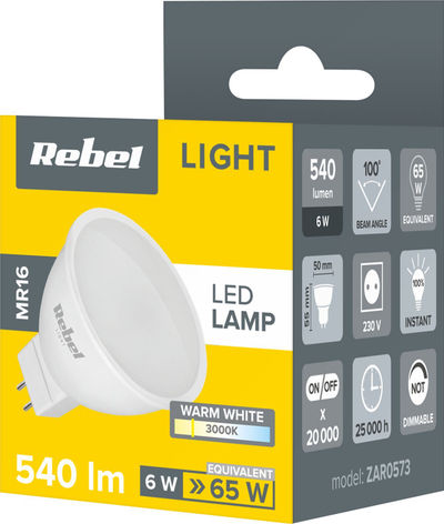 Llambë LED Rebel MR16, 6W, 3000K, e bardhë