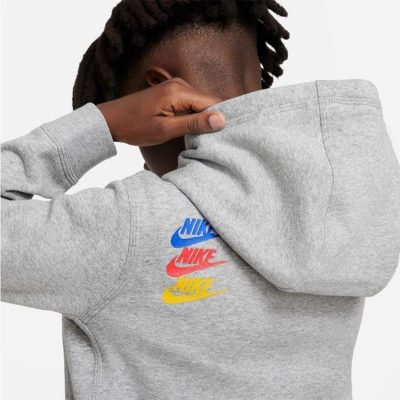 Bluzë me kapuç Nike për kalamaj, me logo print, përzierje pambuku, gri e hapur
