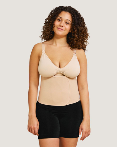 Rrip paslindjeje Carriwell Belly Binder, pambuk organik, mbyllje me çiçak, L XL, bezhë