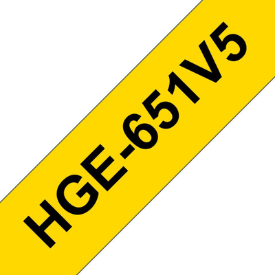 Rrip etiketimi Brother HGE-651V5, 24mm, 5x8m, i verdhë me shkrim të zi