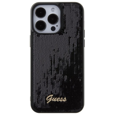 Futrollë telefoni Guess Sequin Script Metal GUHCP15XPSFDGSK, për iPhone 15 Pro Max 6.7\", e zezë