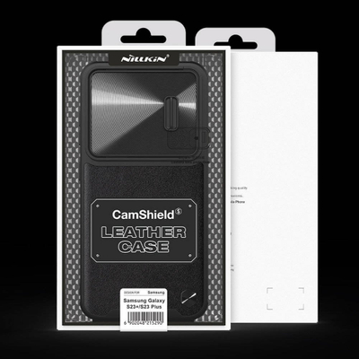 Maskë telefoni Nillkin CamShield Leather S, për Samsung S23, me kapak kamere, e zezë