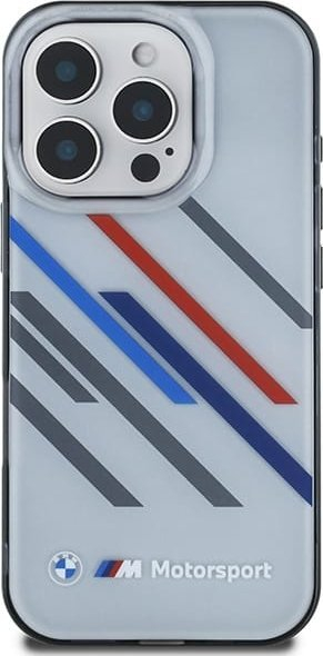 Maskë telefoni BMW Motorsport IML Random Stripes për iPhone 16 Pro 6.3", gri e tejdukshme