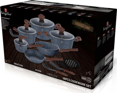 Set enësh gatimi Berlinger Haus BH-6198 Forest Line, 18 copa, me veshje graniti, me ngjyrë si dru