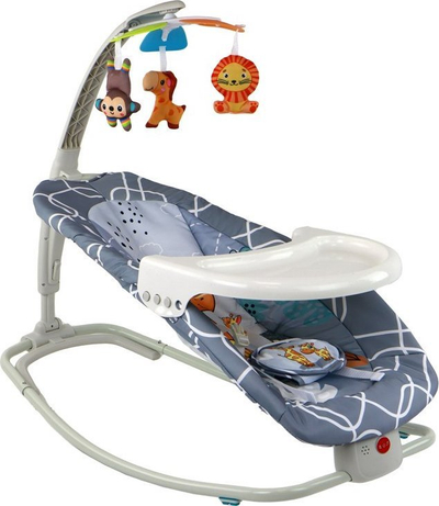 Lezë lëkundëse për bebe Lean Toys Giraffe, 2 në 1, me vibrim dhe melodi, gri