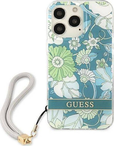 Mbulesë telefoni Guess Flower Strap, për iPhone 13 Pro 13 6.1", hardcase TPU, jeshile