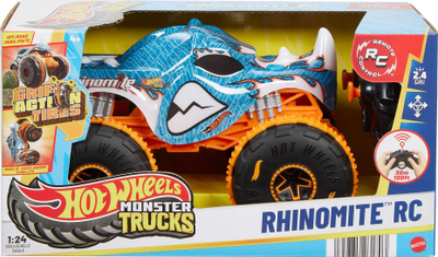 Kamion lodër me telekomandë Hot Wheels Monster Trucks RC Rhinomite, shkallë 1:24, rrota off road, shumëngjyrësh