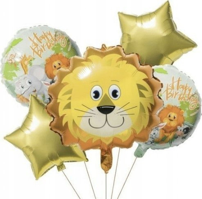 Set tullumbacesh folie Lion, 5 copë, temë ditëlindje, ari shumëngjyrësh