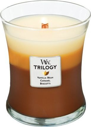Миризлива свеќа WoodWick Cafe Sweets, 100 часа горење, со дрвен фитил, кафеава