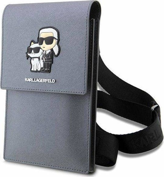 Çantë Karl Lagerfeld Saffiano Karl and Choupette Head, lëkurë ekologjike, me rrip shpatulle, argjendi