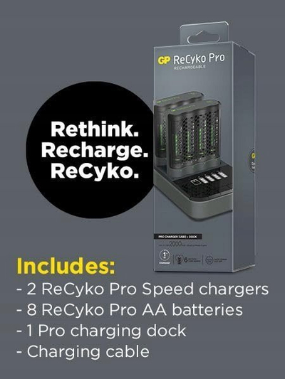Karikues baterish GP ReCyko+ M461, USB, me ekran LCD, i zi