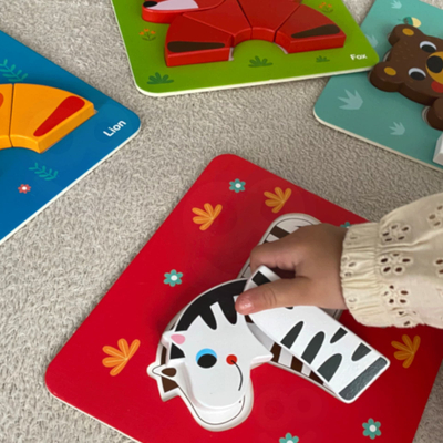 Puzzle druri Woopie 6n1 Mini Animal, 34 copa, Montessori, shumëngjyrësh