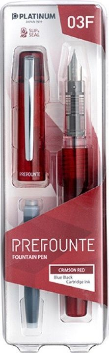 Stilograf Platinum Prefounte Fine, majë çeliku, trup transparent, i kuq