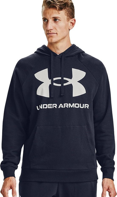 Bluzë me kapuç Under Armour Rival Fleece Big Logo HD për burra, me logo të madhe, blu e errët