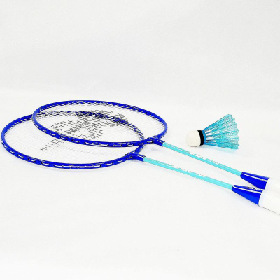 Set badminton Enero 105, 2 raketa metalike, me toptha dhe çantë, blu