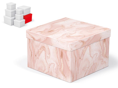 Kuti dhuratash Gift Box C-C006-H, 22x22x15cm, karton i fortë, rozë mermer